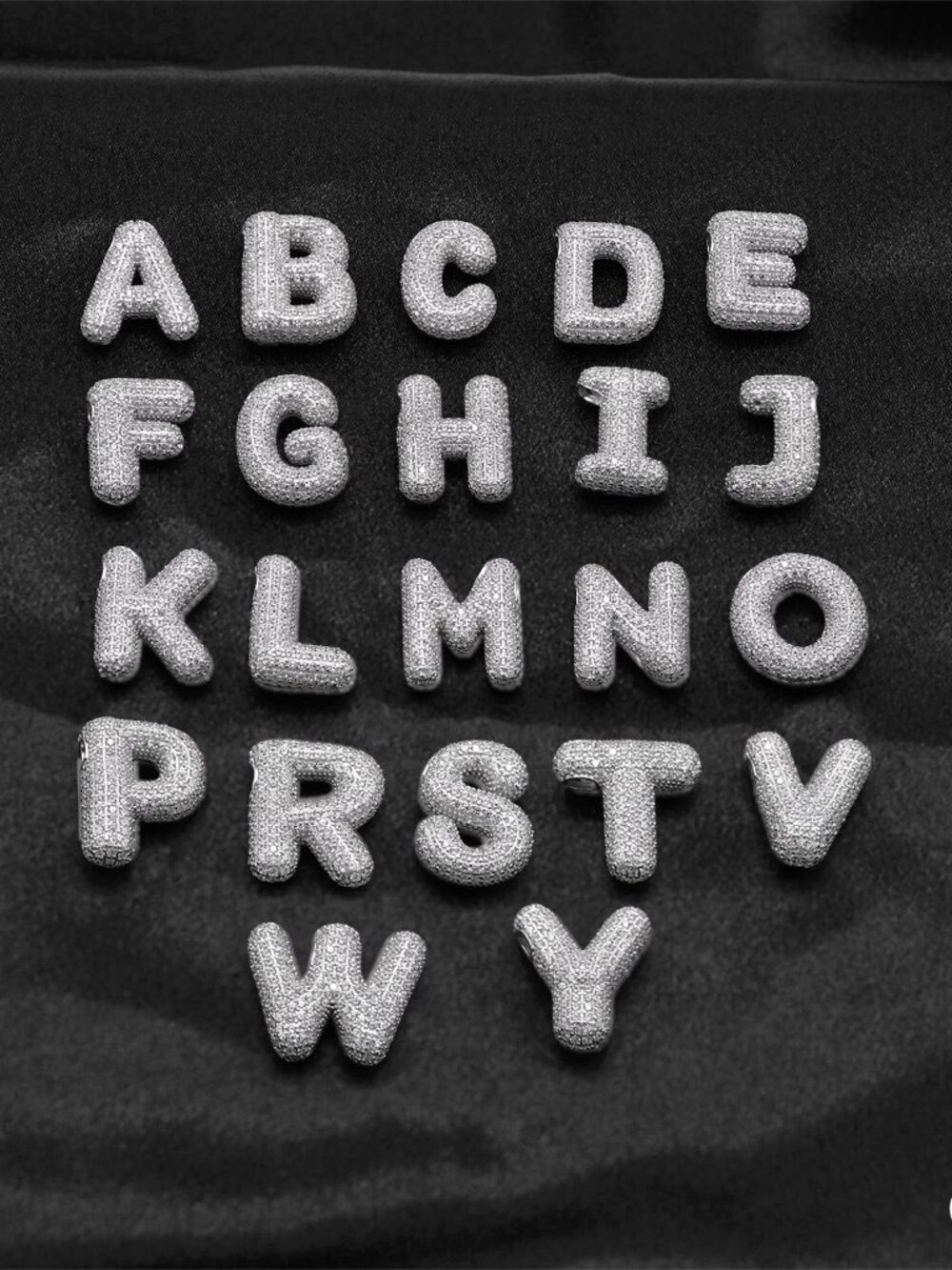 925 Sterling Silver Puffy Hip Hop Letter Pendant Charm